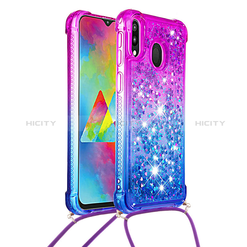 Silikon Hülle Handyhülle Gummi Schutzhülle Flexible Tasche Bling-Bling mit Schlüsselband Lanyard S01 für Samsung Galaxy M20 groß