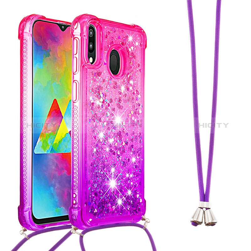 Silikon Hülle Handyhülle Gummi Schutzhülle Flexible Tasche Bling-Bling mit Schlüsselband Lanyard S01 für Samsung Galaxy M20 groß