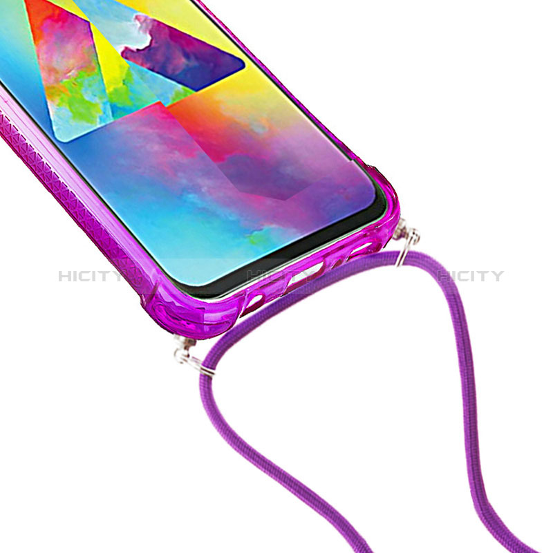 Silikon Hülle Handyhülle Gummi Schutzhülle Flexible Tasche Bling-Bling mit Schlüsselband Lanyard S01 für Samsung Galaxy M20 groß