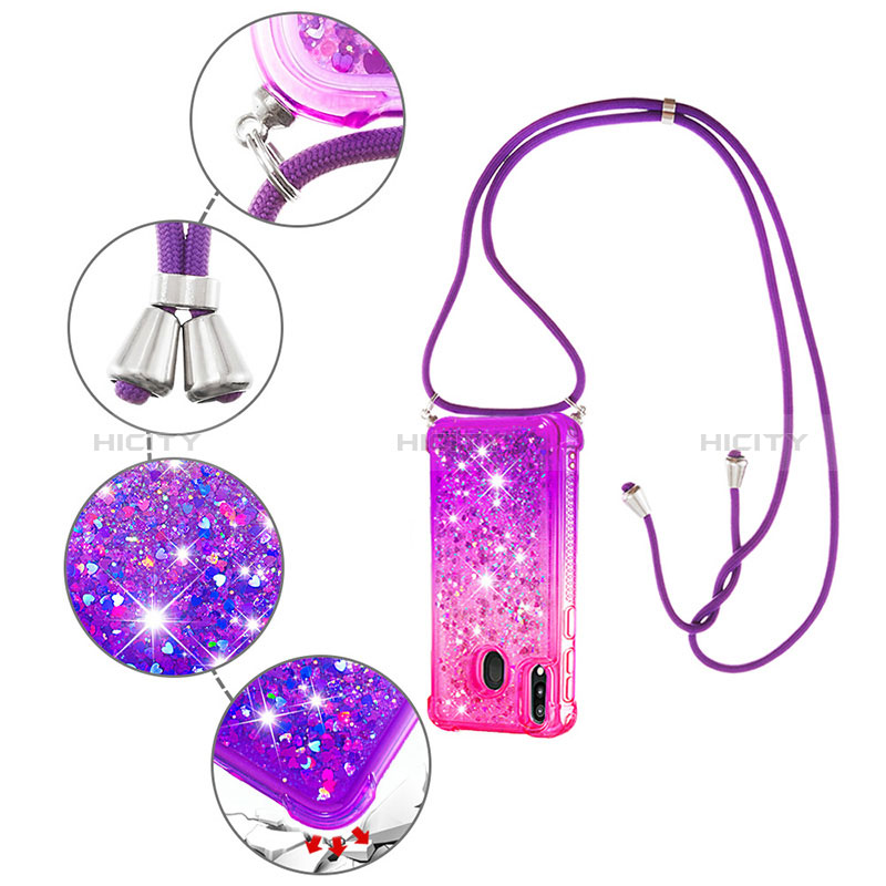 Silikon Hülle Handyhülle Gummi Schutzhülle Flexible Tasche Bling-Bling mit Schlüsselband Lanyard S01 für Samsung Galaxy M20 groß