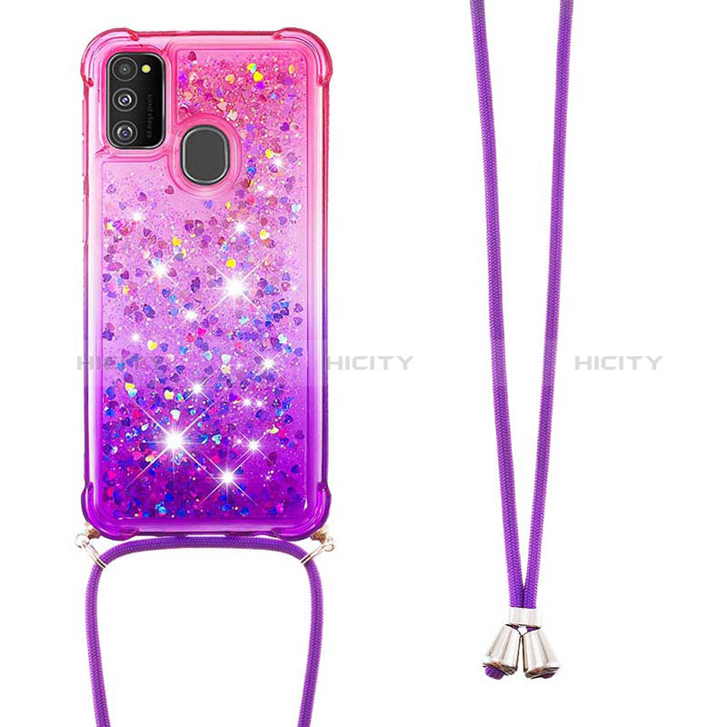 Silikon Hülle Handyhülle Gummi Schutzhülle Flexible Tasche Bling-Bling mit Schlüsselband Lanyard S01 für Samsung Galaxy M21