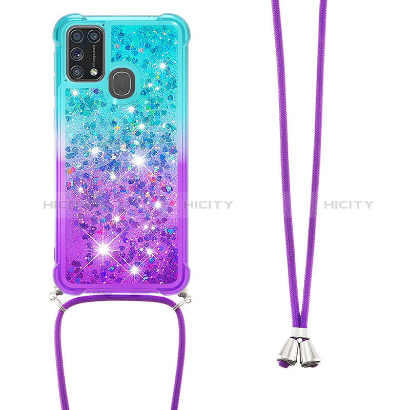 Silikon Hülle Handyhülle Gummi Schutzhülle Flexible Tasche Bling-Bling mit Schlüsselband Lanyard S01 für Samsung Galaxy M21s