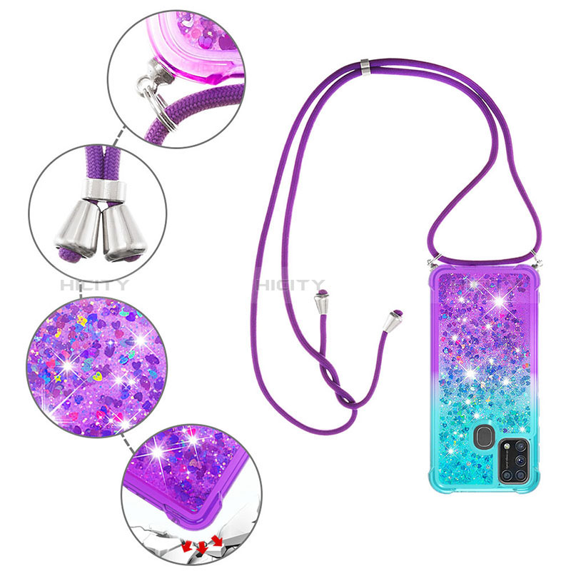 Silikon Hülle Handyhülle Gummi Schutzhülle Flexible Tasche Bling-Bling mit Schlüsselband Lanyard S01 für Samsung Galaxy M31 groß