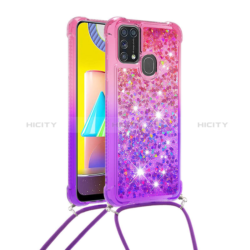 Silikon Hülle Handyhülle Gummi Schutzhülle Flexible Tasche Bling-Bling mit Schlüsselband Lanyard S01 für Samsung Galaxy M31 Pink