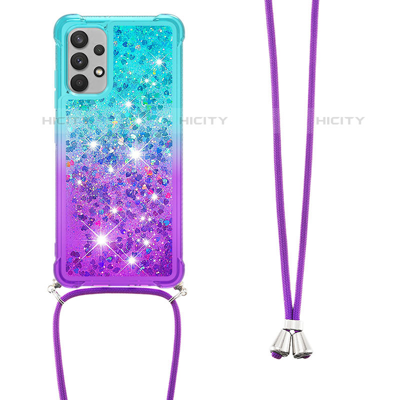 Silikon Hülle Handyhülle Gummi Schutzhülle Flexible Tasche Bling-Bling mit Schlüsselband Lanyard S01 für Samsung Galaxy M32 5G groß