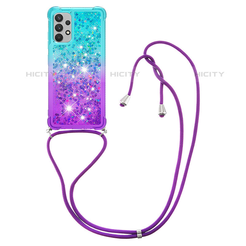 Silikon Hülle Handyhülle Gummi Schutzhülle Flexible Tasche Bling-Bling mit Schlüsselband Lanyard S01 für Samsung Galaxy M32 5G groß