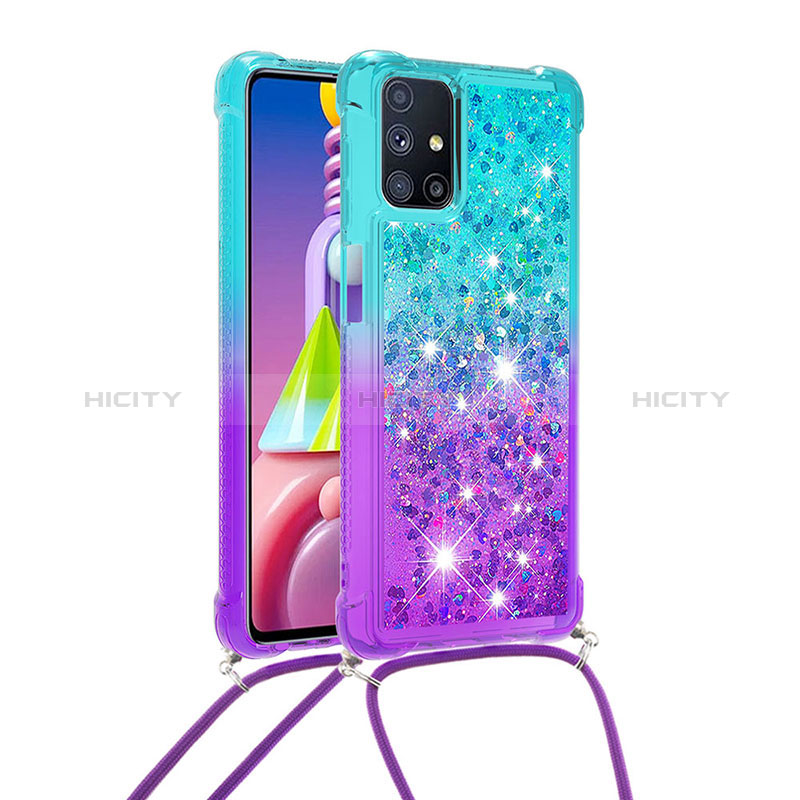 Silikon Hülle Handyhülle Gummi Schutzhülle Flexible Tasche Bling-Bling mit Schlüsselband Lanyard S01 für Samsung Galaxy M51