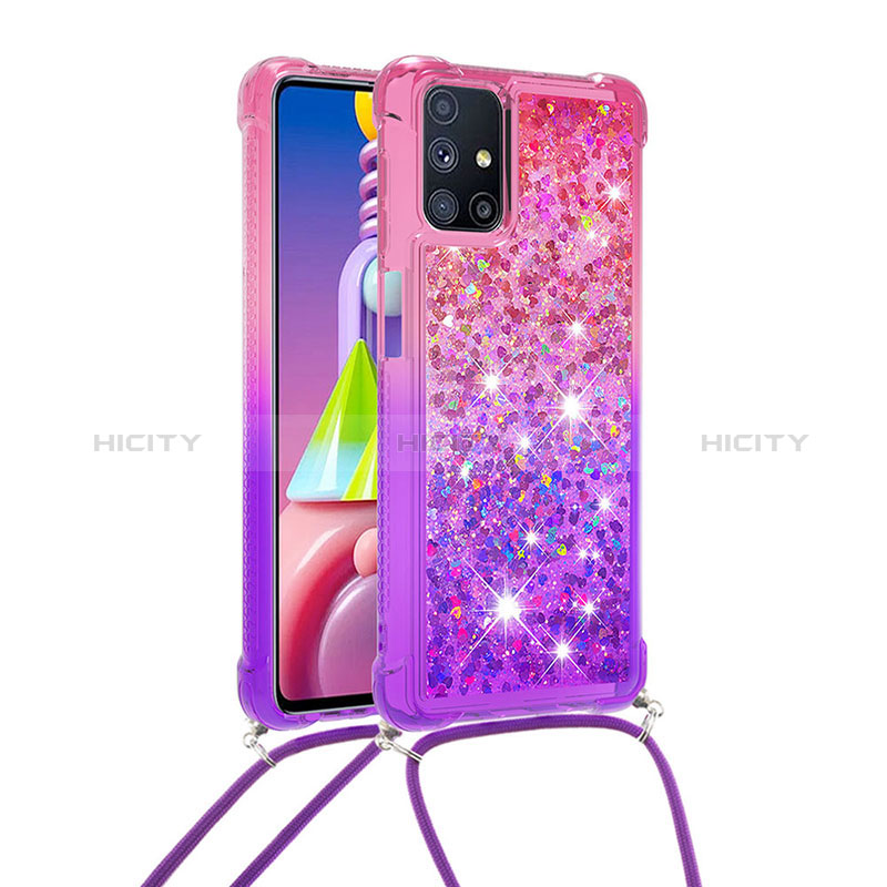 Silikon Hülle Handyhülle Gummi Schutzhülle Flexible Tasche Bling-Bling mit Schlüsselband Lanyard S01 für Samsung Galaxy M51 groß