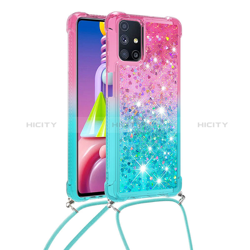 Silikon Hülle Handyhülle Gummi Schutzhülle Flexible Tasche Bling-Bling mit Schlüsselband Lanyard S01 für Samsung Galaxy M51 groß