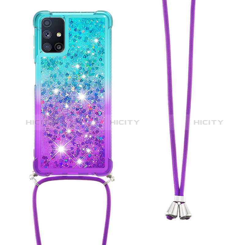 Silikon Hülle Handyhülle Gummi Schutzhülle Flexible Tasche Bling-Bling mit Schlüsselband Lanyard S01 für Samsung Galaxy M51 groß