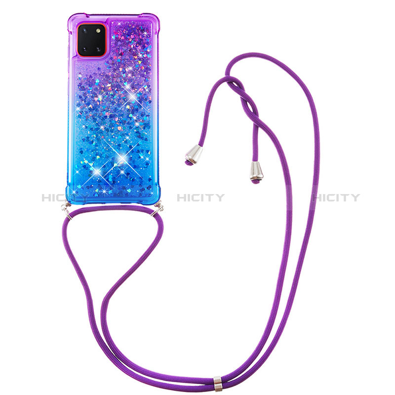 Silikon Hülle Handyhülle Gummi Schutzhülle Flexible Tasche Bling-Bling mit Schlüsselband Lanyard S01 für Samsung Galaxy M60s groß