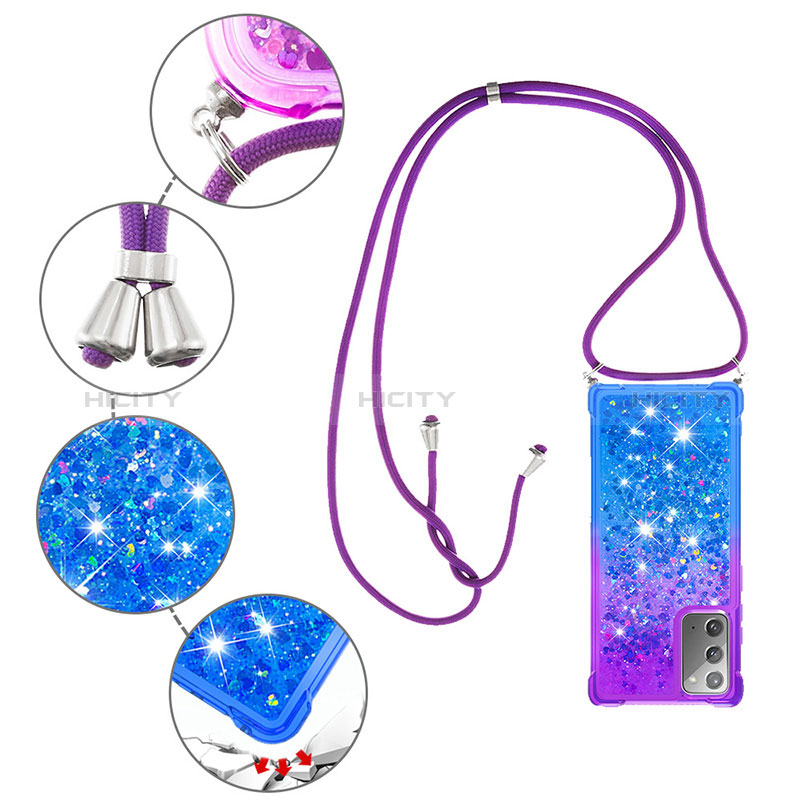 Silikon Hülle Handyhülle Gummi Schutzhülle Flexible Tasche Bling-Bling mit Schlüsselband Lanyard S01 für Samsung Galaxy Note 20 5G