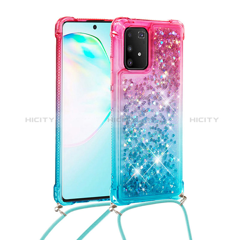 Silikon Hülle Handyhülle Gummi Schutzhülle Flexible Tasche Bling-Bling mit Schlüsselband Lanyard S01 für Samsung Galaxy S10 Lite groß