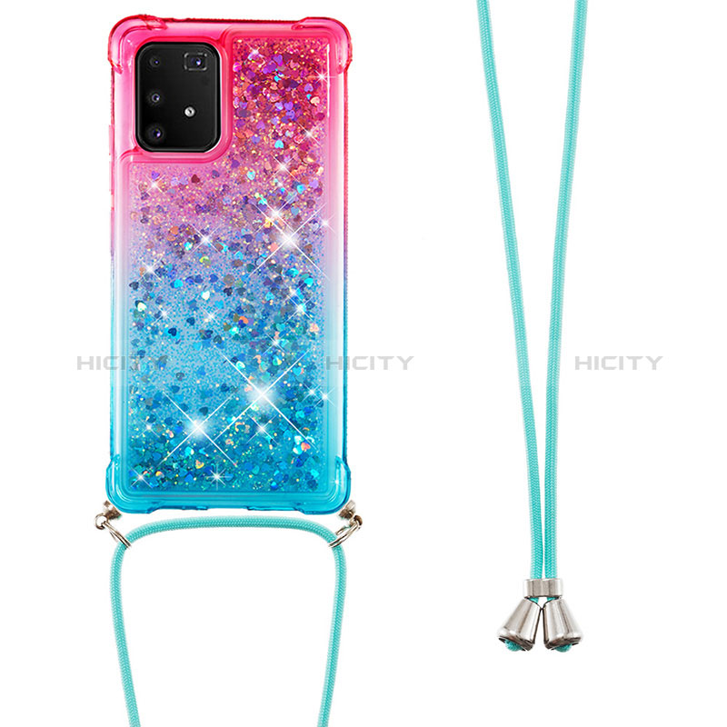 Silikon Hülle Handyhülle Gummi Schutzhülle Flexible Tasche Bling-Bling mit Schlüsselband Lanyard S01 für Samsung Galaxy S10 Lite groß