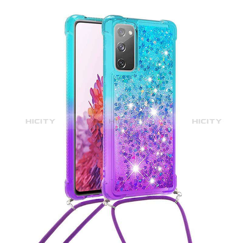 Silikon Hülle Handyhülle Gummi Schutzhülle Flexible Tasche Bling-Bling mit Schlüsselband Lanyard S01 für Samsung Galaxy S20 FE (2022) 5G Hellblau Plus