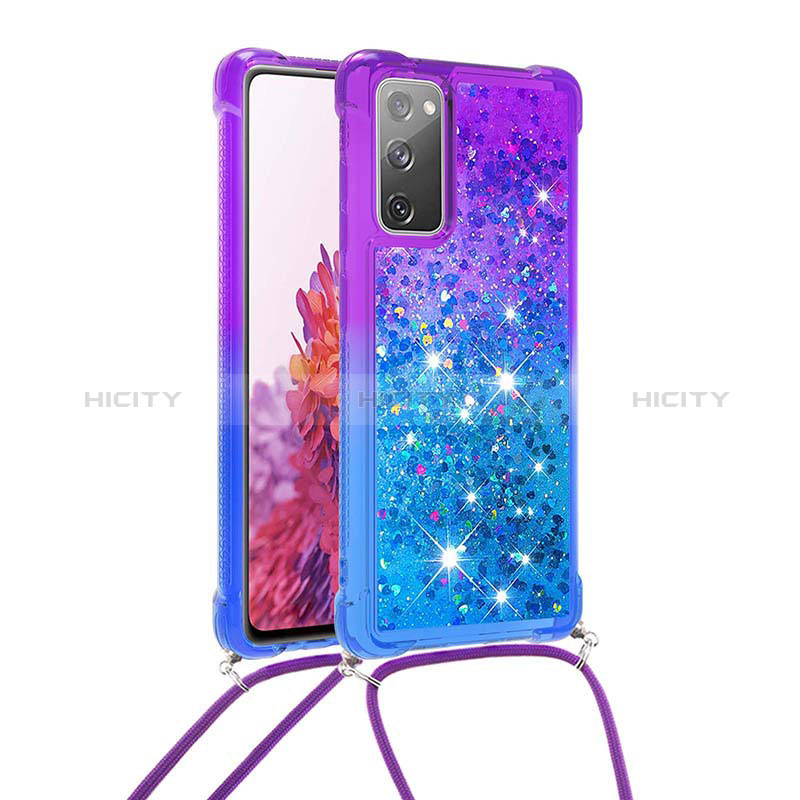 Silikon Hülle Handyhülle Gummi Schutzhülle Flexible Tasche Bling-Bling mit Schlüsselband Lanyard S01 für Samsung Galaxy S20 FE (2022) 5G Violett