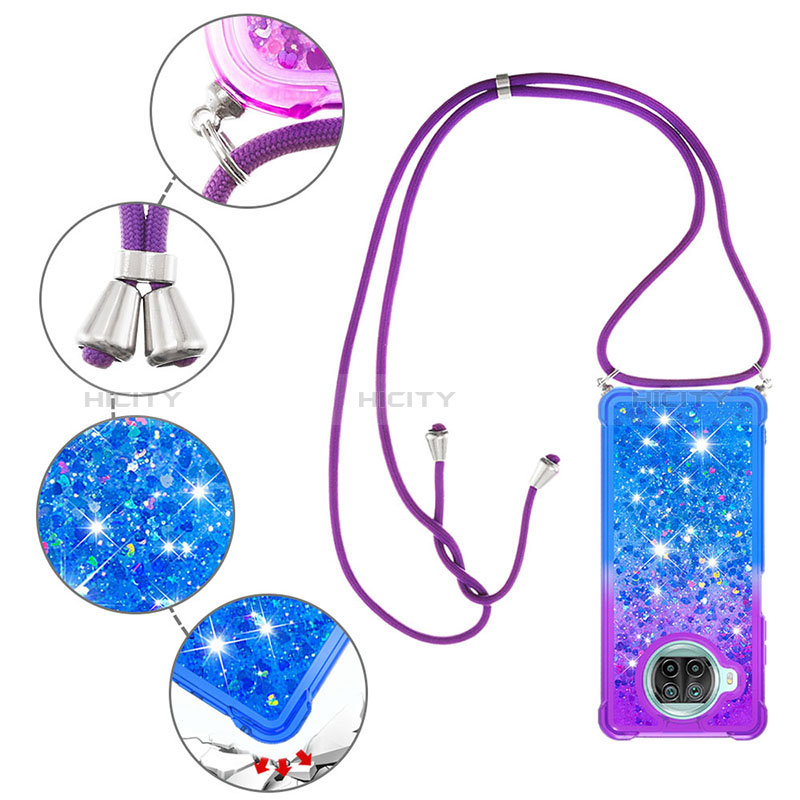 Silikon Hülle Handyhülle Gummi Schutzhülle Flexible Tasche Bling-Bling mit Schlüsselband Lanyard S01 für Xiaomi Mi 10T Lite 5G groß