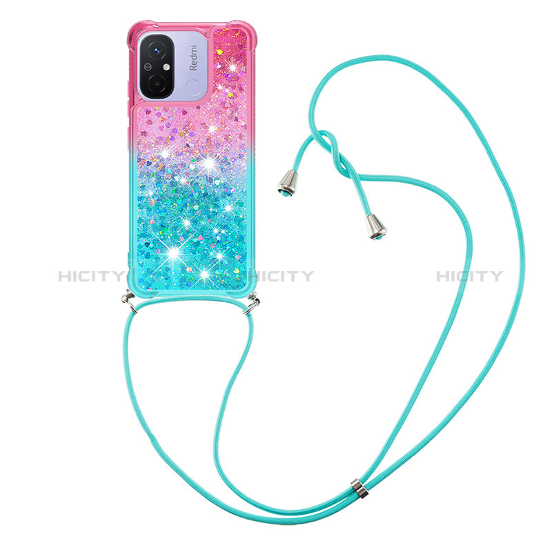 Silikon Hülle Handyhülle Gummi Schutzhülle Flexible Tasche Bling-Bling mit Schlüsselband Lanyard S01 für Xiaomi Poco C55