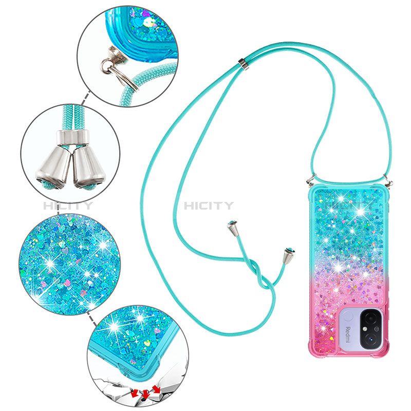 Silikon Hülle Handyhülle Gummi Schutzhülle Flexible Tasche Bling-Bling mit Schlüsselband Lanyard S01 für Xiaomi Poco C55 groß