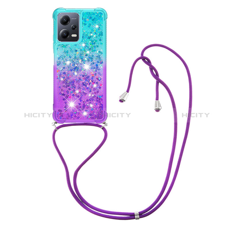 Silikon Hülle Handyhülle Gummi Schutzhülle Flexible Tasche Bling-Bling mit Schlüsselband Lanyard S01 für Xiaomi Poco X5 5G groß