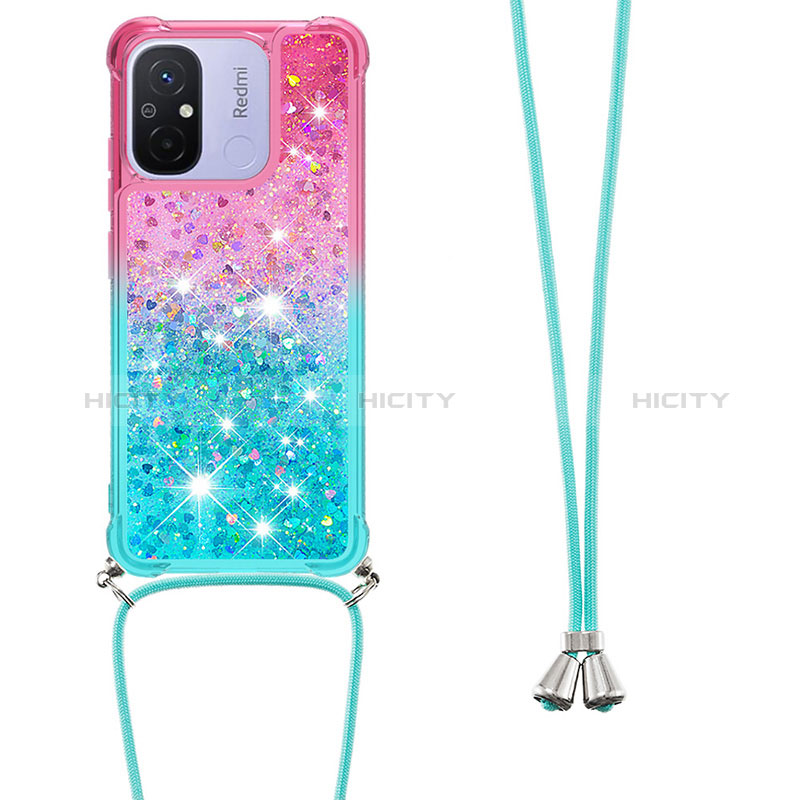 Silikon Hülle Handyhülle Gummi Schutzhülle Flexible Tasche Bling-Bling mit Schlüsselband Lanyard S01 für Xiaomi Redmi 11A 4G groß