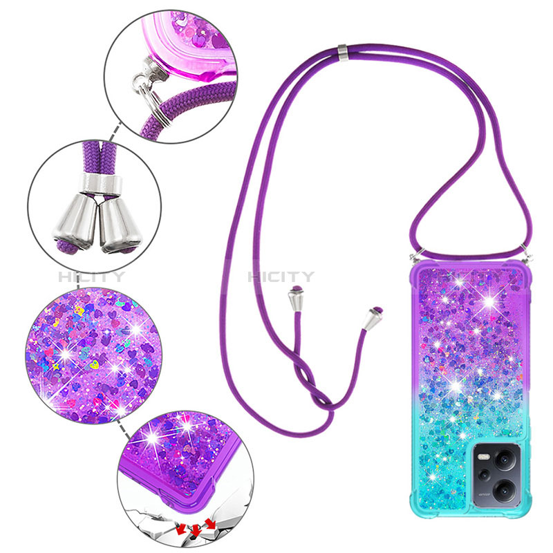 Silikon Hülle Handyhülle Gummi Schutzhülle Flexible Tasche Bling-Bling mit Schlüsselband Lanyard S01 für Xiaomi Redmi Note 12 5G groß