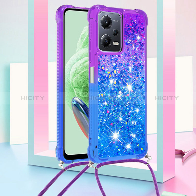 Silikon Hülle Handyhülle Gummi Schutzhülle Flexible Tasche Bling-Bling mit Schlüsselband Lanyard S01 für Xiaomi Redmi Note 12 5G Violett