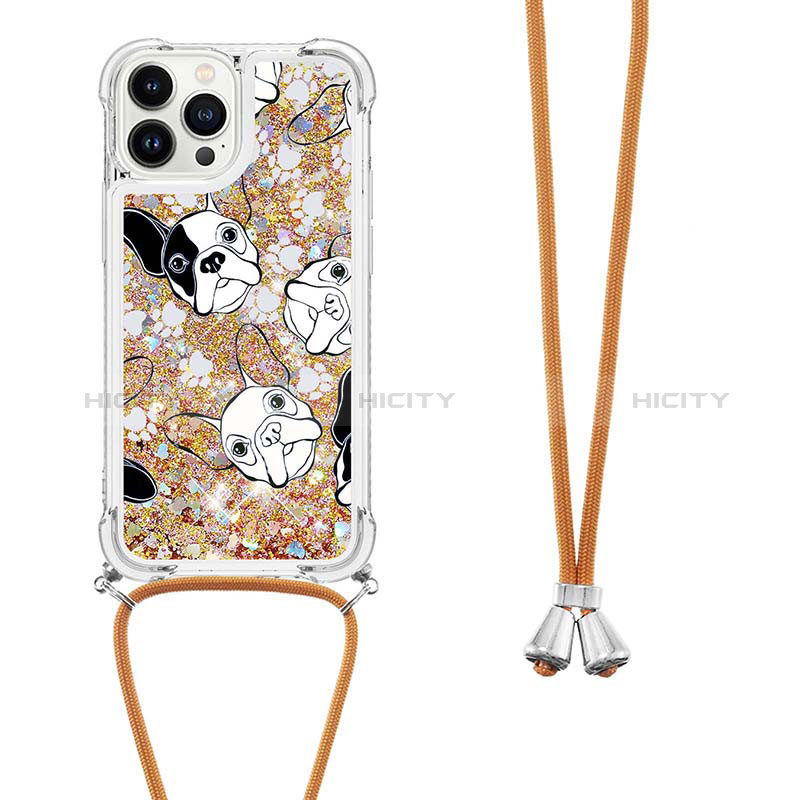 Silikon Hülle Handyhülle Gummi Schutzhülle Flexible Tasche Bling-Bling mit Schlüsselband Lanyard S02 für Apple iPhone 13 Pro groß