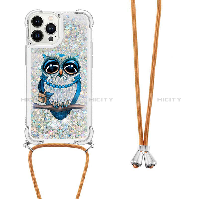 Silikon Hülle Handyhülle Gummi Schutzhülle Flexible Tasche Bling-Bling mit Schlüsselband Lanyard S02 für Apple iPhone 13 Pro groß