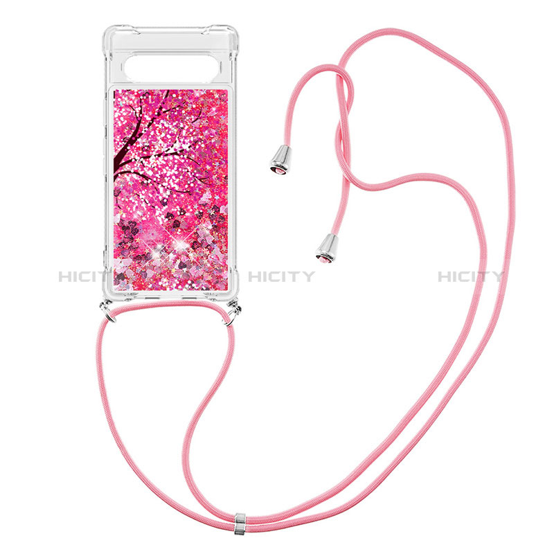 Silikon Hülle Handyhülle Gummi Schutzhülle Flexible Tasche Bling-Bling mit Schlüsselband Lanyard S02 für Google Pixel 7a 5G