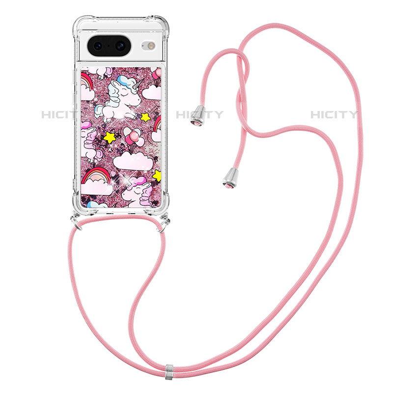 Silikon Hülle Handyhülle Gummi Schutzhülle Flexible Tasche Bling-Bling mit Schlüsselband Lanyard S02 für Google Pixel 8 5G groß