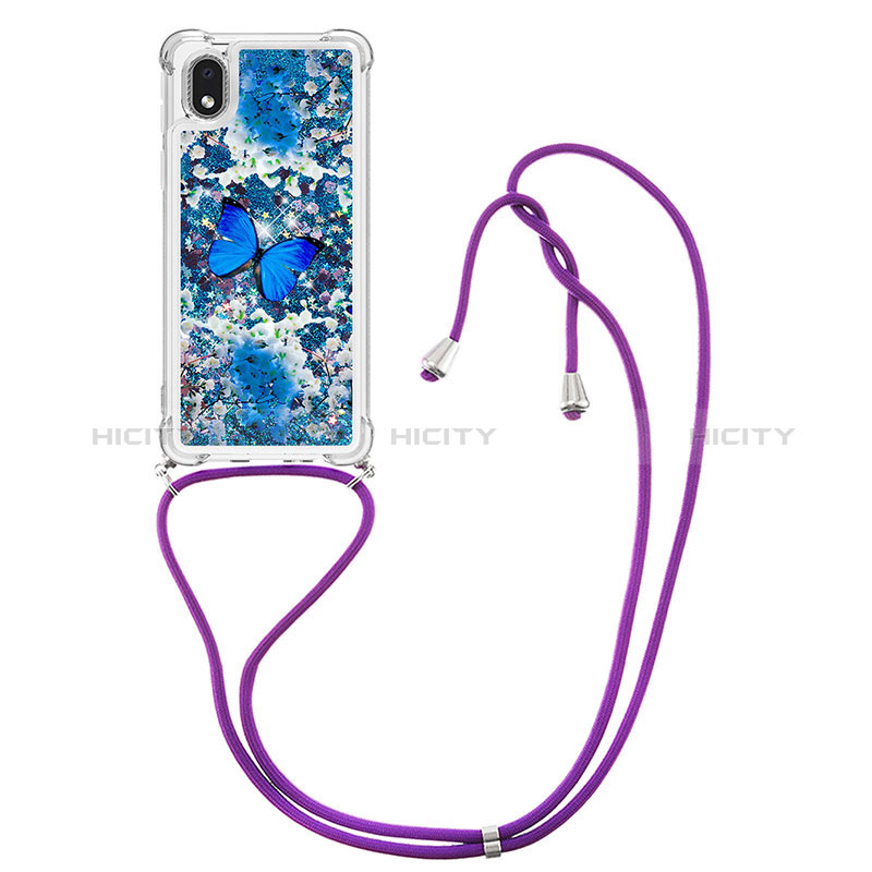 Silikon Hülle Handyhülle Gummi Schutzhülle Flexible Tasche Bling-Bling mit Schlüsselband Lanyard S02 für Samsung Galaxy A01 Core