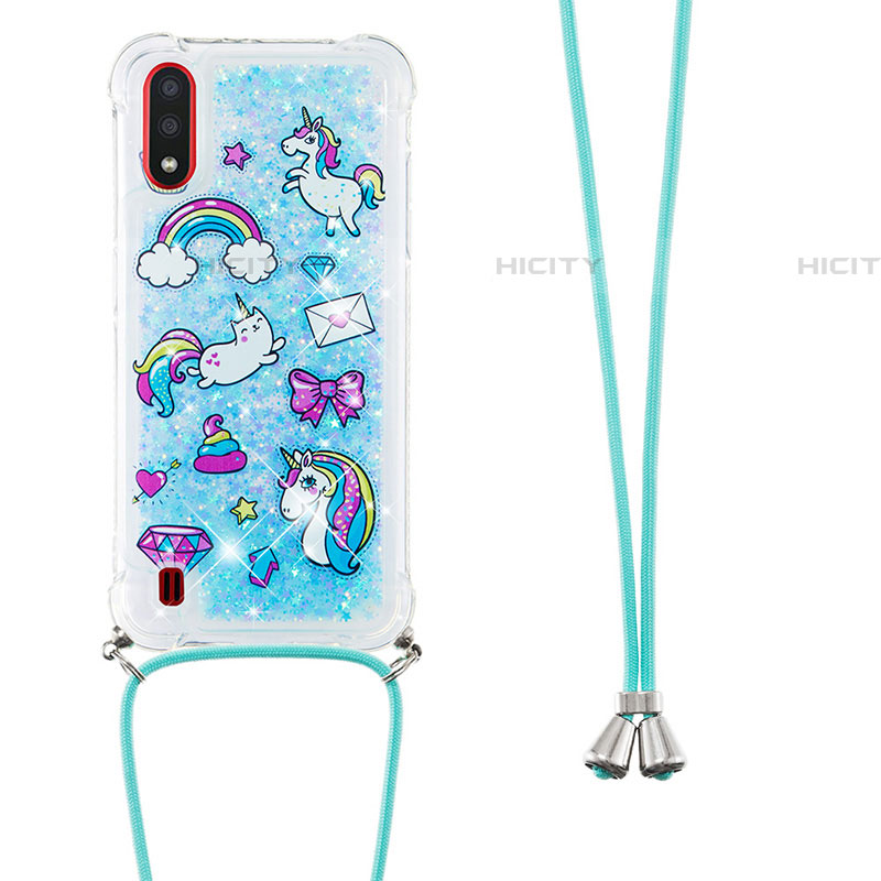 Silikon Hülle Handyhülle Gummi Schutzhülle Flexible Tasche Bling-Bling mit Schlüsselband Lanyard S02 für Samsung Galaxy A01 SM-A015