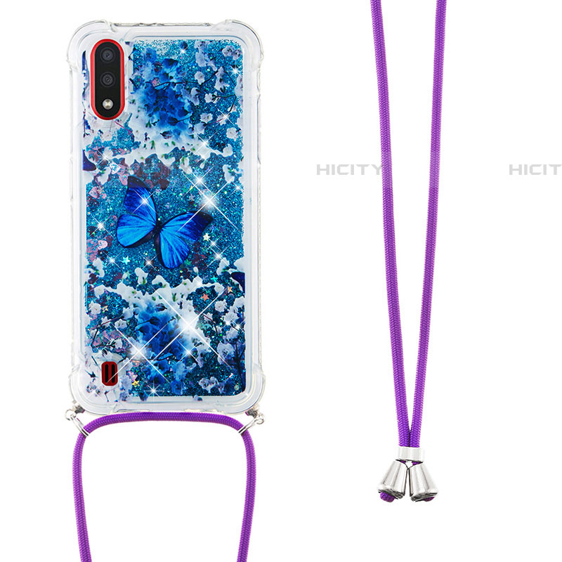 Silikon Hülle Handyhülle Gummi Schutzhülle Flexible Tasche Bling-Bling mit Schlüsselband Lanyard S02 für Samsung Galaxy A01 SM-A015