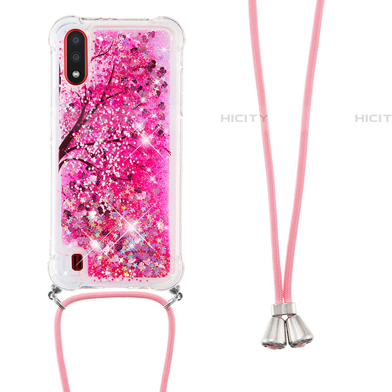 Silikon Hülle Handyhülle Gummi Schutzhülle Flexible Tasche Bling-Bling mit Schlüsselband Lanyard S02 für Samsung Galaxy A01 SM-A015