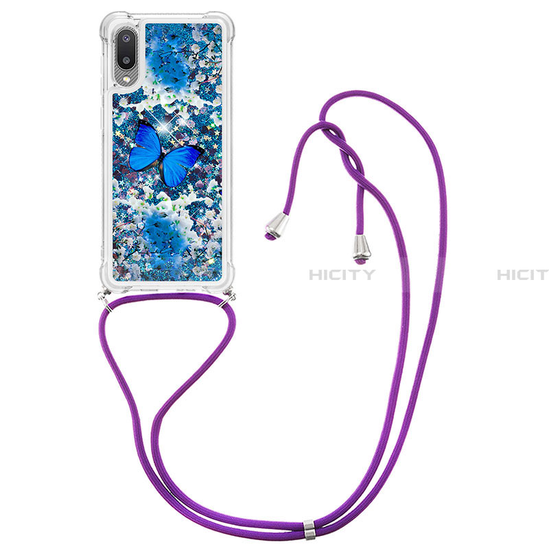 Silikon Hülle Handyhülle Gummi Schutzhülle Flexible Tasche Bling-Bling mit Schlüsselband Lanyard S02 für Samsung Galaxy A02