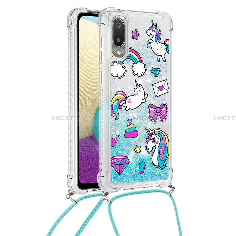 Silikon Hülle Handyhülle Gummi Schutzhülle Flexible Tasche Bling-Bling mit Schlüsselband Lanyard S02 für Samsung Galaxy A02