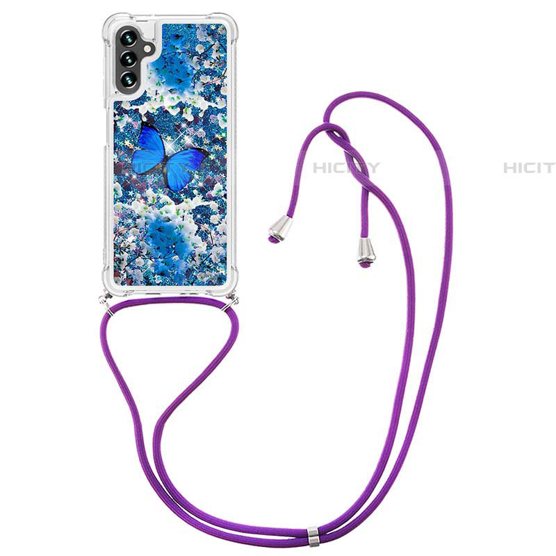 Silikon Hülle Handyhülle Gummi Schutzhülle Flexible Tasche Bling-Bling mit Schlüsselband Lanyard S02 für Samsung Galaxy A04s