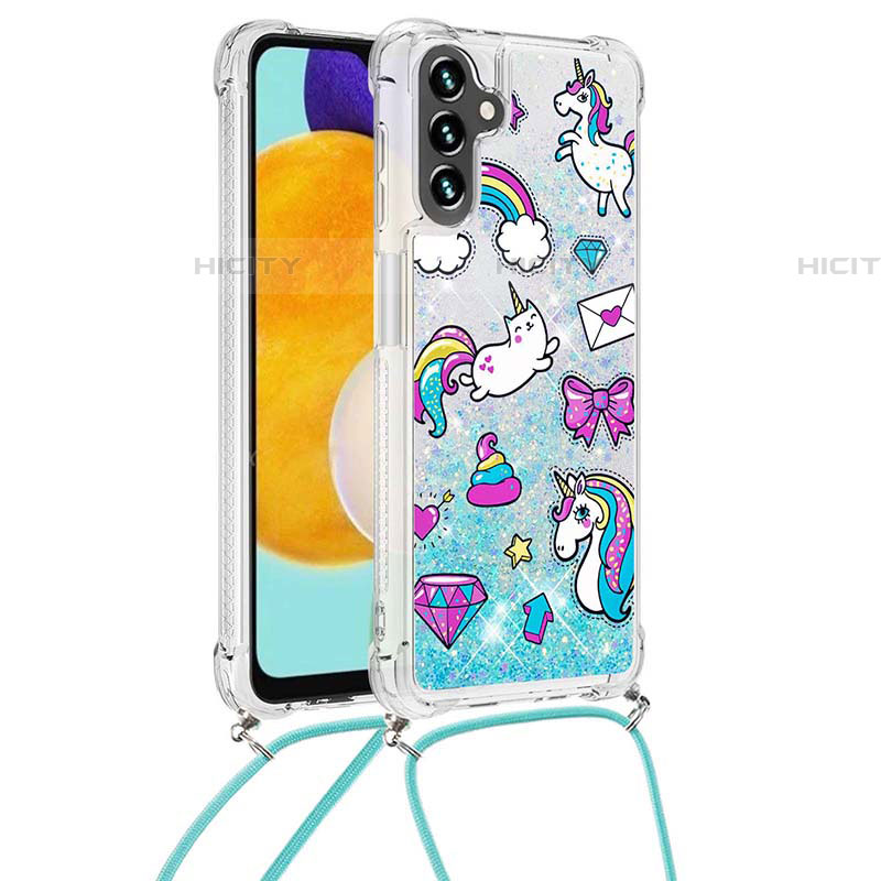 Silikon Hülle Handyhülle Gummi Schutzhülle Flexible Tasche Bling-Bling mit Schlüsselband Lanyard S02 für Samsung Galaxy A04s groß