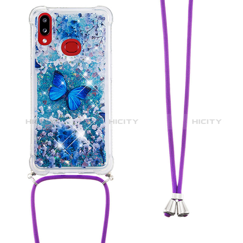 Silikon Hülle Handyhülle Gummi Schutzhülle Flexible Tasche Bling-Bling mit Schlüsselband Lanyard S02 für Samsung Galaxy A10s