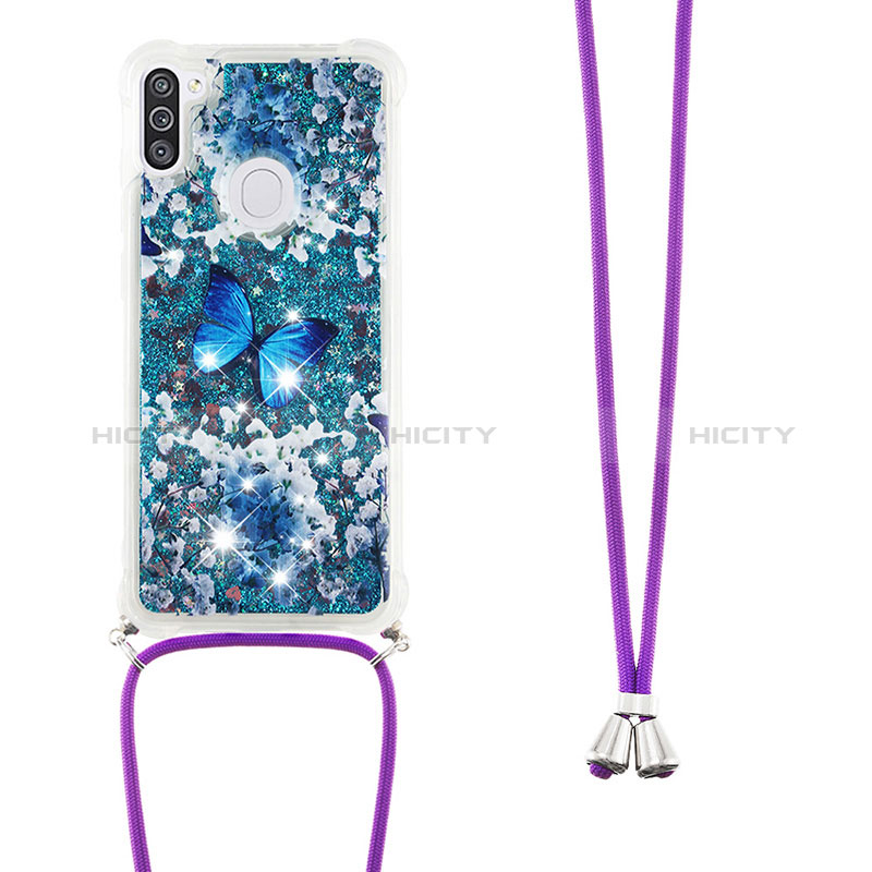 Silikon Hülle Handyhülle Gummi Schutzhülle Flexible Tasche Bling-Bling mit Schlüsselband Lanyard S02 für Samsung Galaxy A11 groß