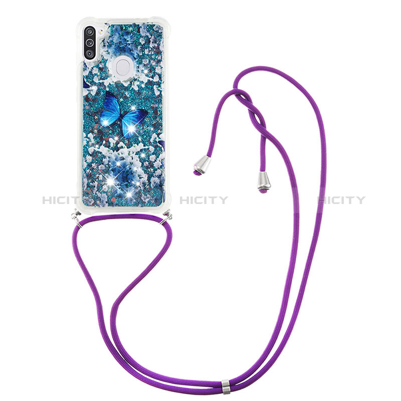 Silikon Hülle Handyhülle Gummi Schutzhülle Flexible Tasche Bling-Bling mit Schlüsselband Lanyard S02 für Samsung Galaxy A11