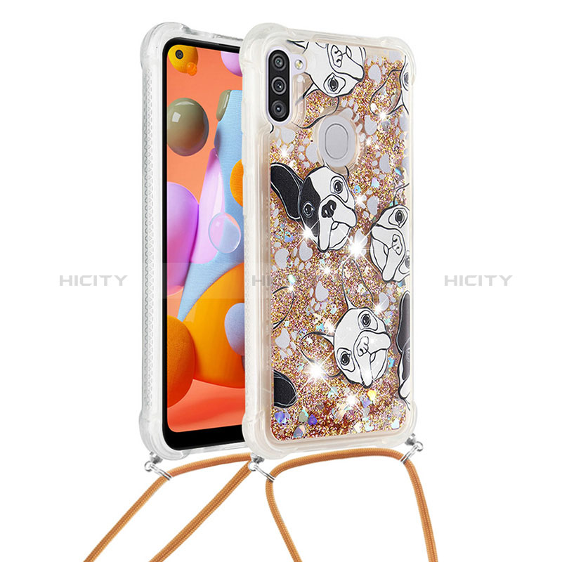 Silikon Hülle Handyhülle Gummi Schutzhülle Flexible Tasche Bling-Bling mit Schlüsselband Lanyard S02 für Samsung Galaxy A11 groß