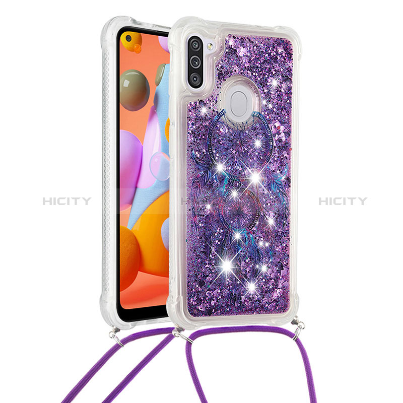 Silikon Hülle Handyhülle Gummi Schutzhülle Flexible Tasche Bling-Bling mit Schlüsselband Lanyard S02 für Samsung Galaxy A11 groß