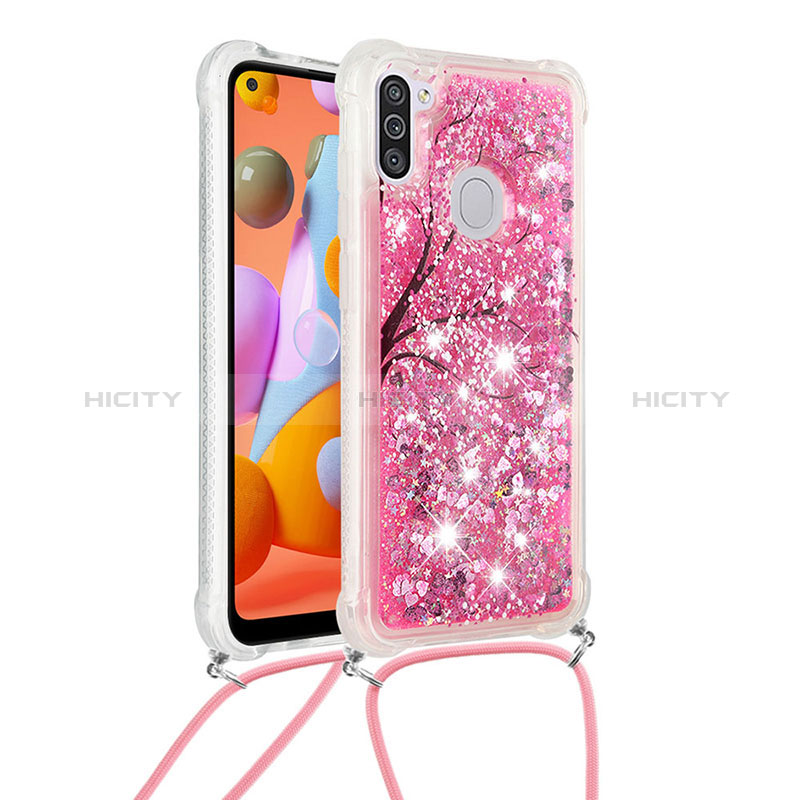 Silikon Hülle Handyhülle Gummi Schutzhülle Flexible Tasche Bling-Bling mit Schlüsselband Lanyard S02 für Samsung Galaxy A11 groß