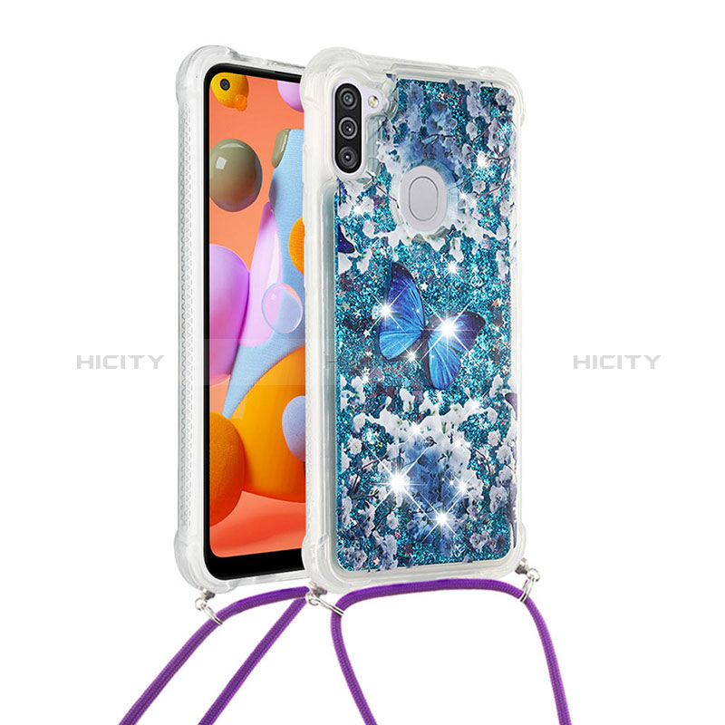 Silikon Hülle Handyhülle Gummi Schutzhülle Flexible Tasche Bling-Bling mit Schlüsselband Lanyard S02 für Samsung Galaxy A11 groß