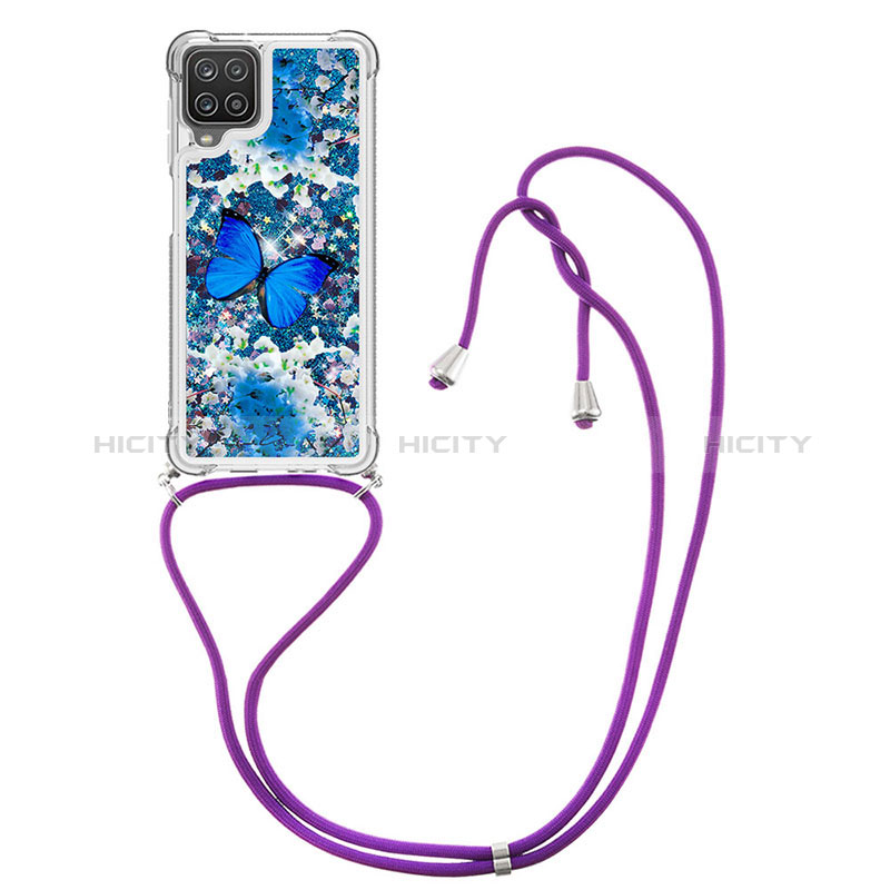 Silikon Hülle Handyhülle Gummi Schutzhülle Flexible Tasche Bling-Bling mit Schlüsselband Lanyard S02 für Samsung Galaxy A12