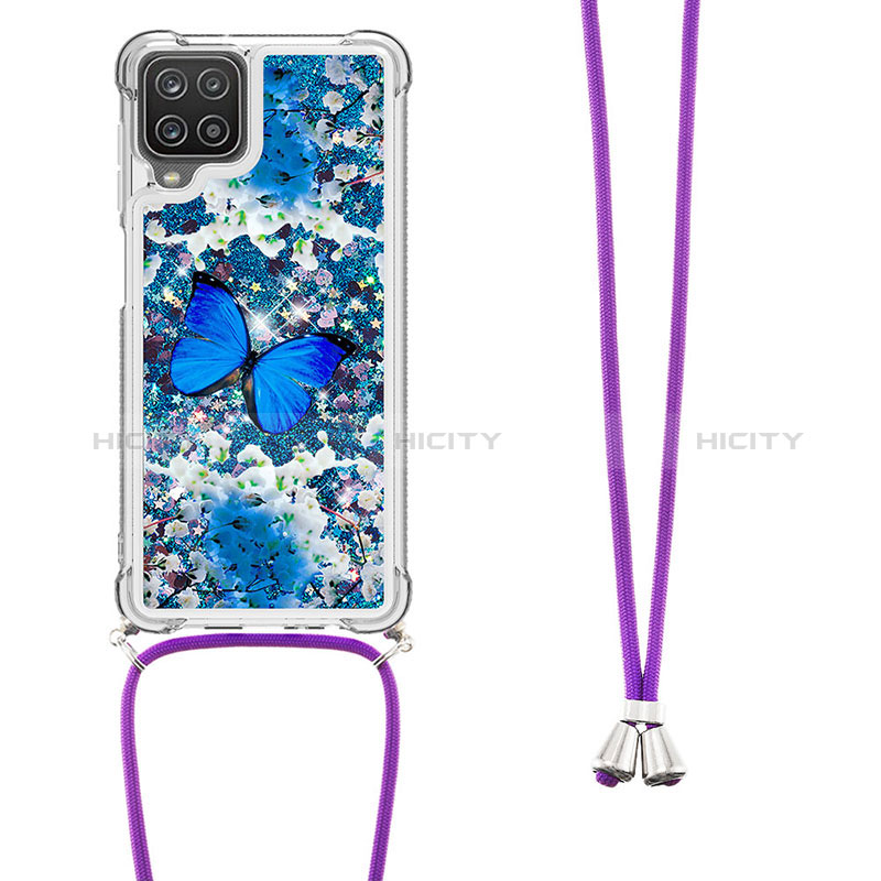 Silikon Hülle Handyhülle Gummi Schutzhülle Flexible Tasche Bling-Bling mit Schlüsselband Lanyard S02 für Samsung Galaxy A12 Nacho groß