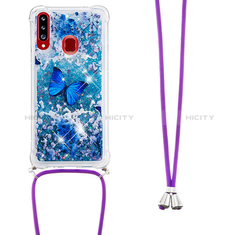 Silikon Hülle Handyhülle Gummi Schutzhülle Flexible Tasche Bling-Bling mit Schlüsselband Lanyard S02 für Samsung Galaxy A20s