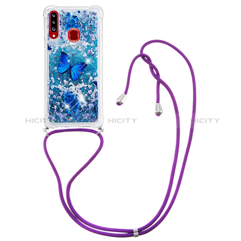 Silikon Hülle Handyhülle Gummi Schutzhülle Flexible Tasche Bling-Bling mit Schlüsselband Lanyard S02 für Samsung Galaxy A20s groß